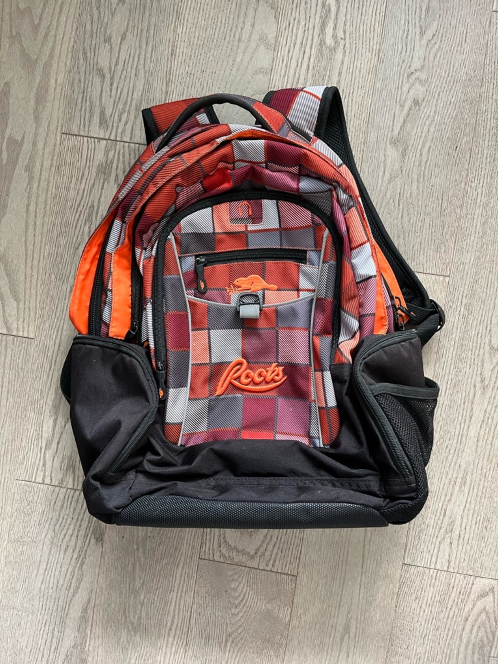 Roots Men's Laptop Checkered Orange & Black Backpack